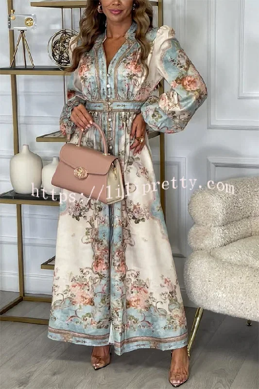 Sheer Mix Floral Bell Sleeve Blouse