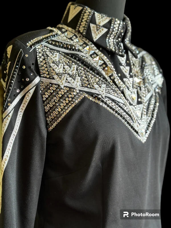 #2013 Black and White Equitation Show Blouse, Ladies L, BFC 28579 Silky Draped Blouse #2013 Black and White Equitation Show Blouse, Ladies L, BFC 28579 Silky Draped Blouse