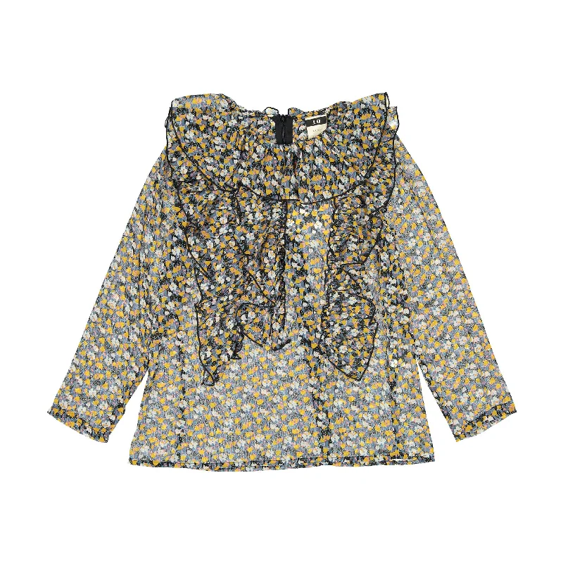 A4 Multi Floral Ruffle Blouse Romantic Lace Blouse