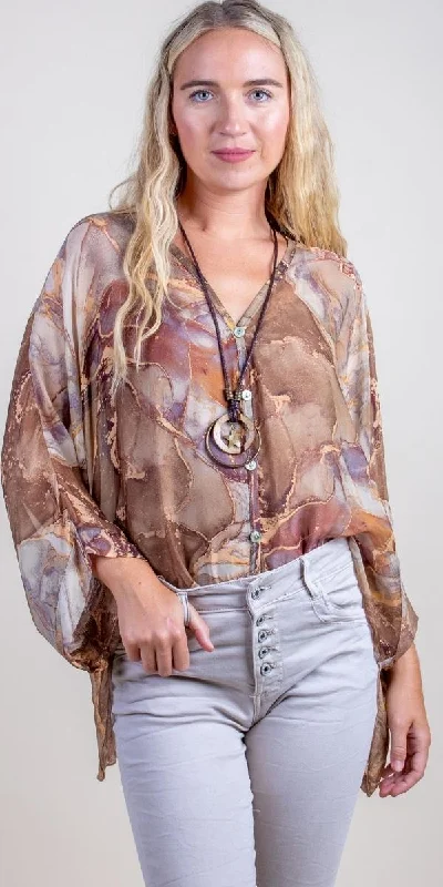 ANGELO MARBLE SILK BLOUSE Textured Cotton Blouse