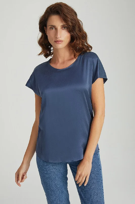 Navy Blue Silk Monica Women's Blouse Lightweight Tunic Blouse