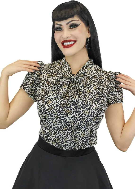 Balloon Sleeve Tie-Neck Blouse - Leopard Print #LTNB Playful Puff Blouse