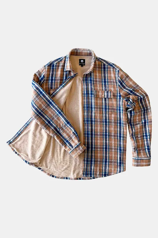 Beached Out Flanno Shacket Caramel/Navy Backless Summer Blouse