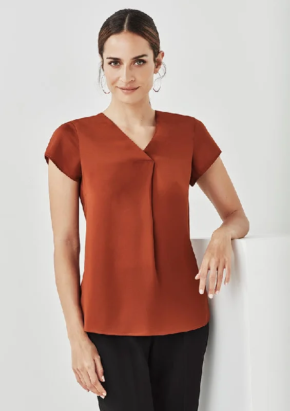 Biz Corporate Kayla Womens V-neck Pleat Blouse RB967LS Casual Relaxed Fit Blouse