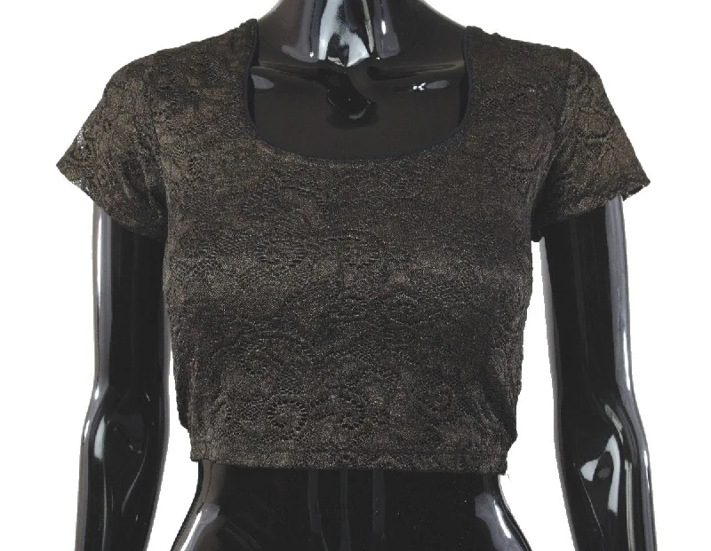 Black Gold Metallic Stretchable Blouse Balloon Sleeve Blouse