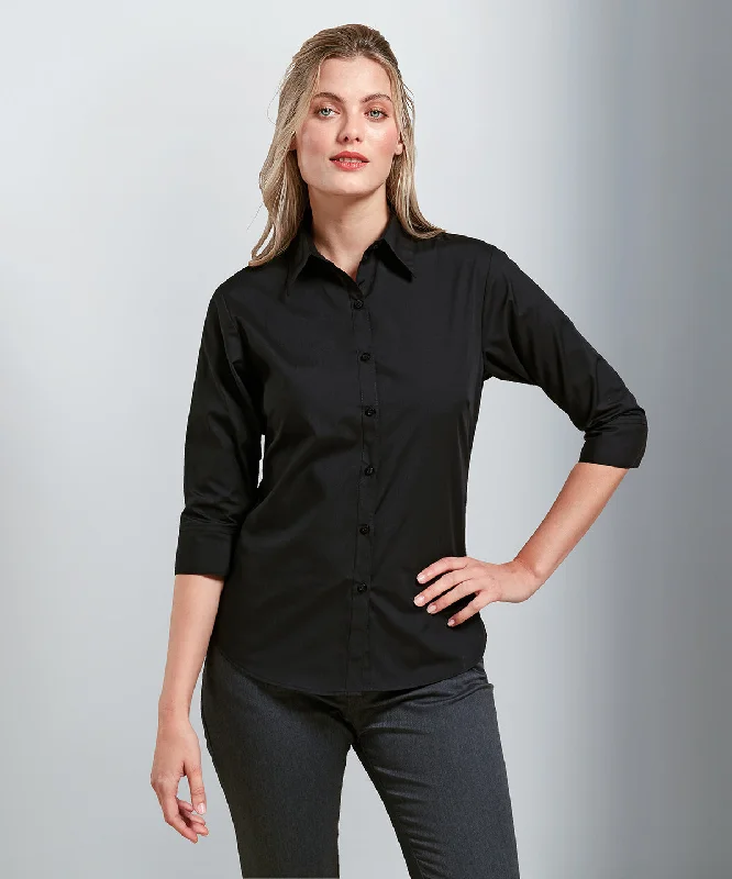 Black* - Women's ¾ sleeve poplin blouse Vintage Lace Blouse