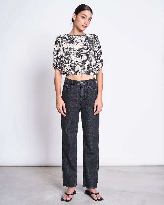 BLOUSE SKYE INK PRINT Feminine Satin Blouse