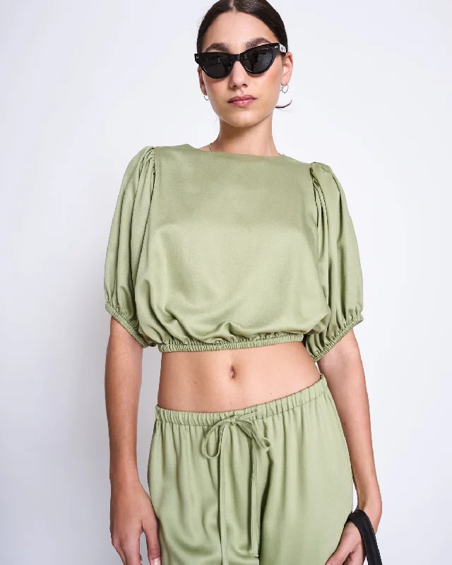 BLOUSE SKYE PALE OLIVE Satin Long Blouse