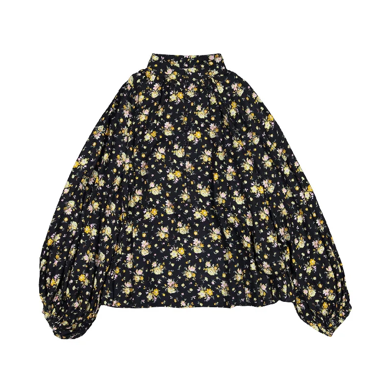 By Timo Night Garden Soft Twill Blouse Elegant Peplum Blouse