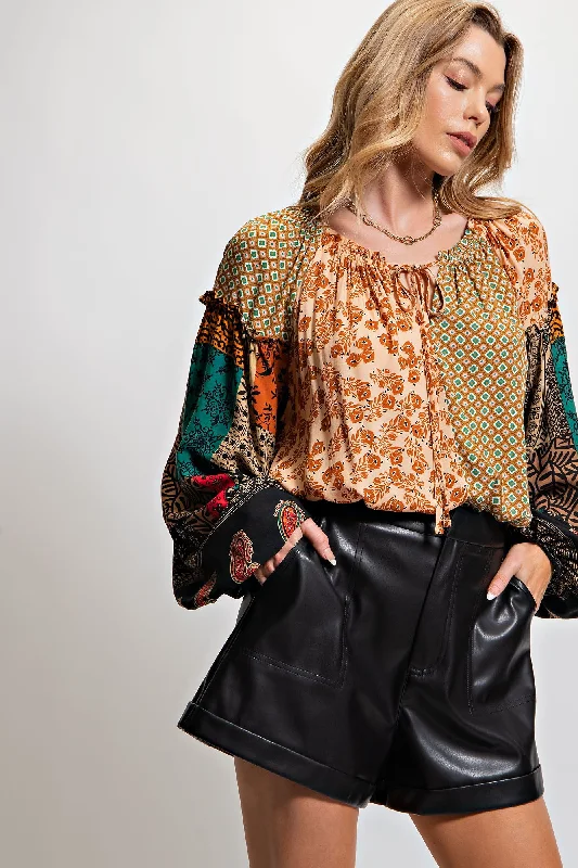 Camel Blouse Collared Satin Blouse