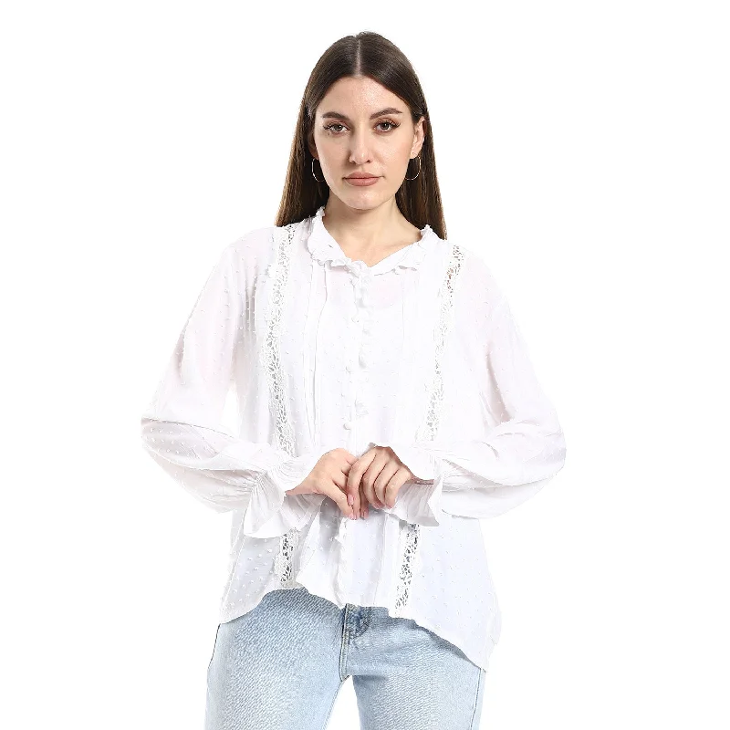 Classic Blouse With A Front Cut - Merch Pastel Color Blouse