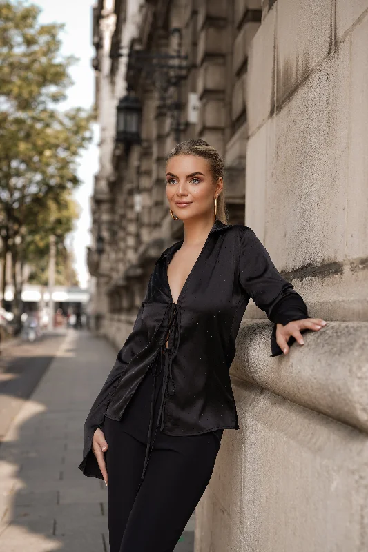 Dames blouse met strass zwart - Aimee Peter Pan Collar Blouse