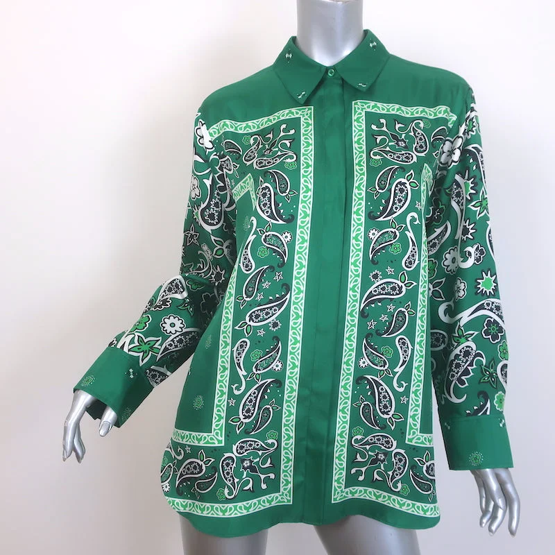 Dorothee Schumacher Paisley Power Blouse Green Silk Size 0 Long Sleeve Top NEW Soft Knit Blouse Dorothee Schumacher Paisley Power Blouse Green Silk Size 0 Long Sleeve Top NEW Soft Knit Blouse