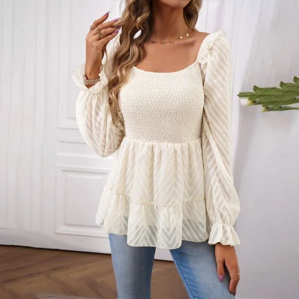 European style Summer Elegant Square neck blouse Modern Work Blouse