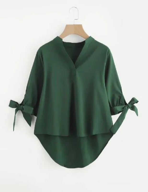 Green Hi- Low Hem Blouse Top Silky Tunic Blouse