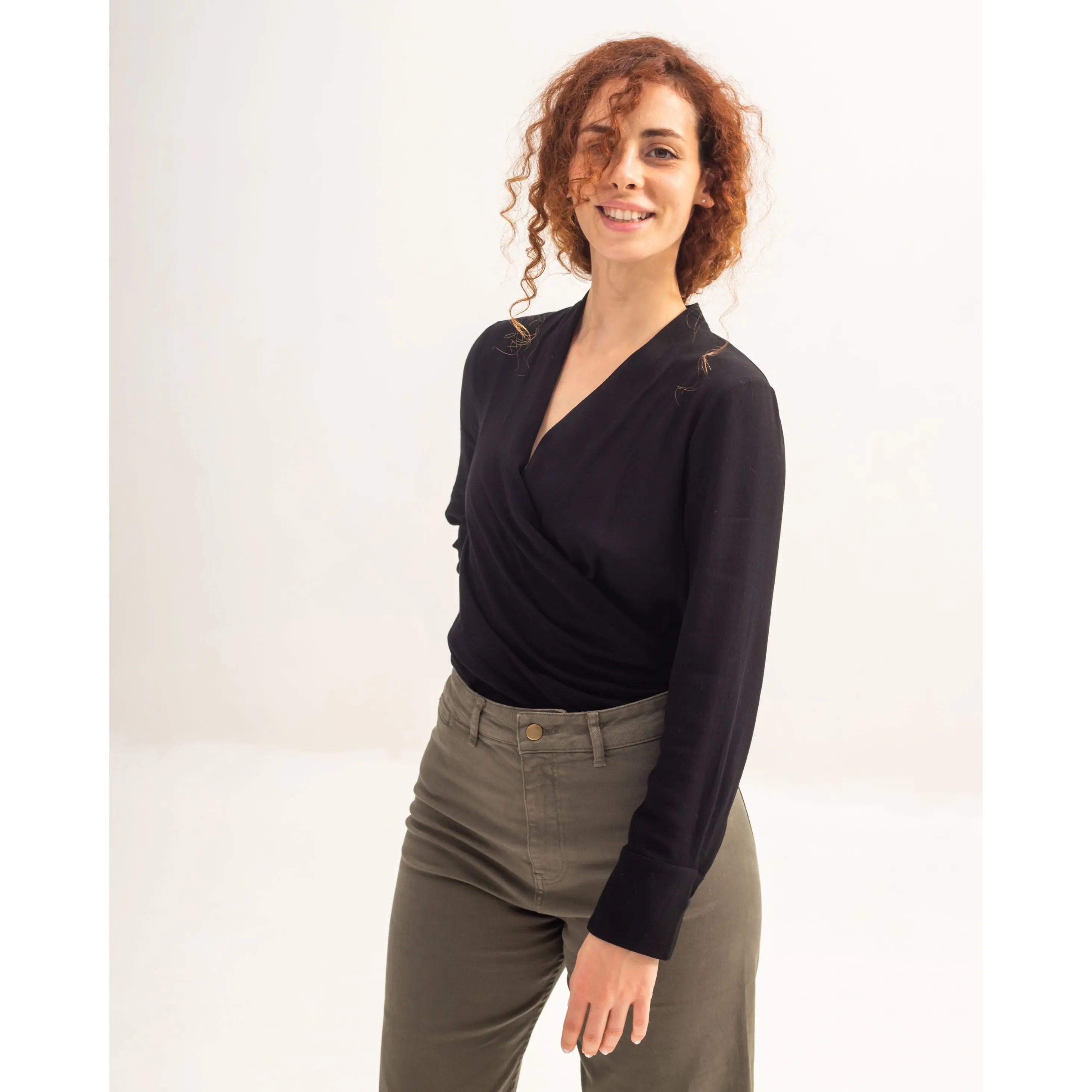 Helena Blouse Black Chic Wrap Blouse