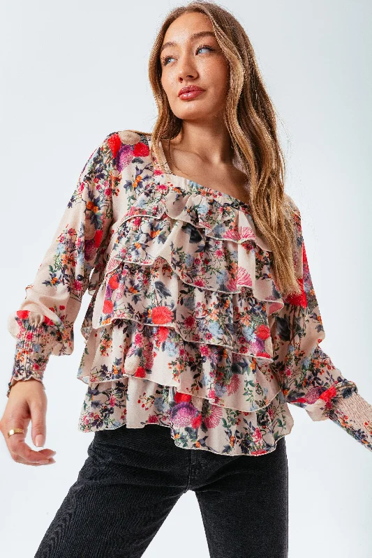 HYPE ANTIQUE BLOOM WOMEN'S BLOUSE Satin Drape Blouse