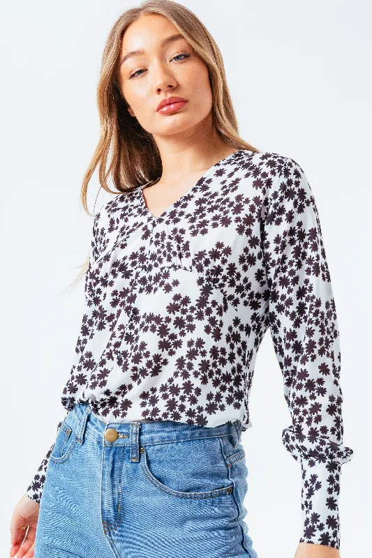 HYPE WHITE DAISY WOMEN'S BLOUSE Casual Button Blouse