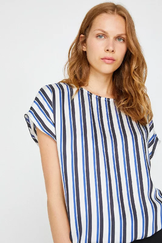 Navy Blouse Ruched Sleeve Blouse