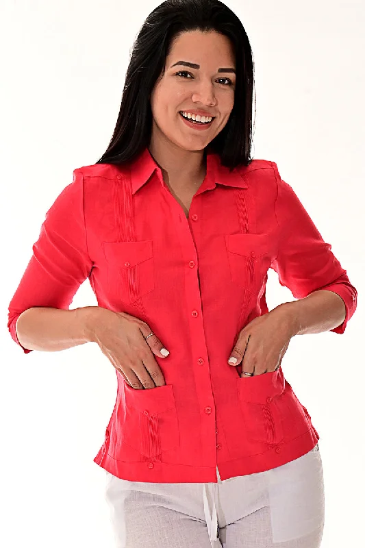 Ladies 100% Soft Linen Traditional (4) Pocket 3/4 Sleeve Guayabera Blouse in (5) Colors - LLGB3009 Romantic Lace Blouse Ladies 100% Soft Linen Traditional (4) Pocket 3/4 Sleeve Guayabera Blouse in (5) Colors - LLGB3009 Romantic Lace Blouse