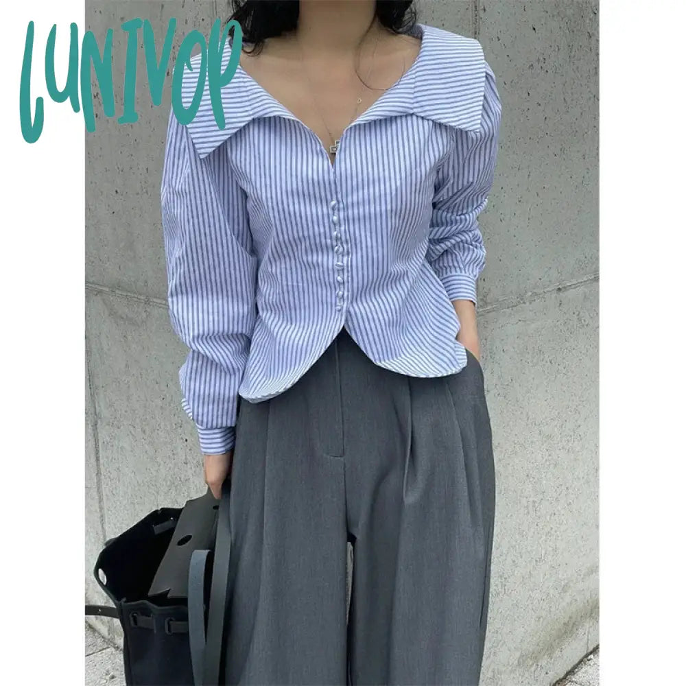 Lunivop Elegant Striped Shirts Women Korean White Long Sleeve Blouses Office Ladies Fashion Design Turn Down Collar Chic Tops New Subtle Shimmer Blouse Lunivop Elegant Striped Shirts Women Korean White Long Sleeve Blouses Office Ladies Fashion Design Turn Down Collar Chic Tops New Subtle Shimmer Blouse