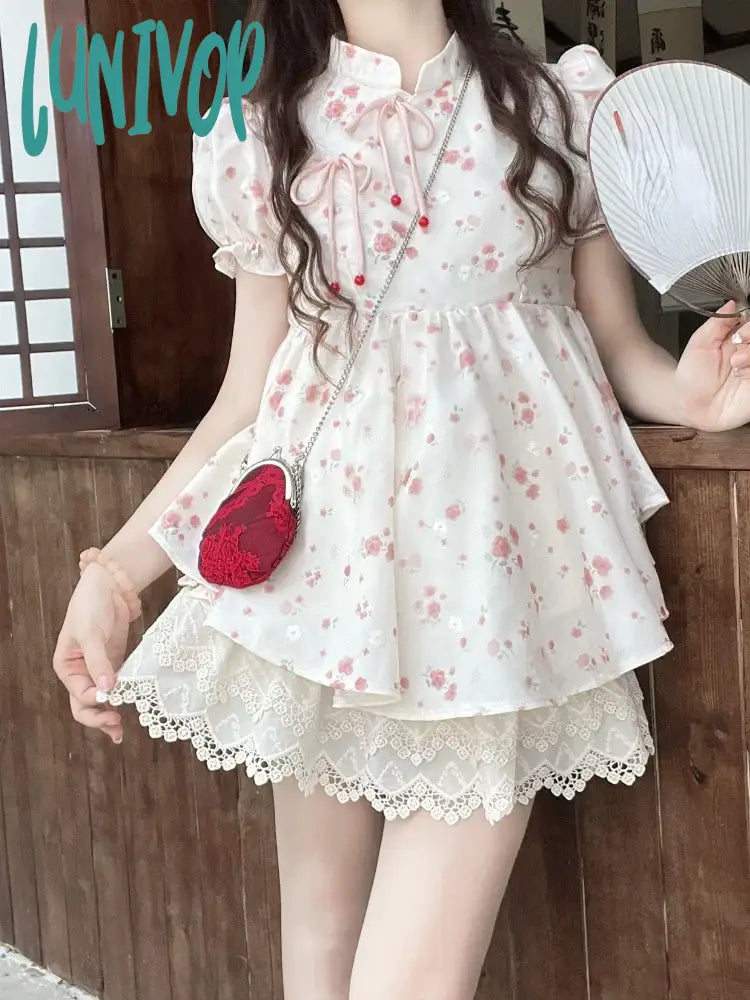 Lunivop Print Floral Kawaii Two Piece Set Women Japanese Sweet Elegant Skirt Suit Female Puff Sleeve Blouses + Lace Lolita Cake Skirt Casual Relaxed Blouse Lunivop Print Floral Kawaii Two Piece Set Women Japanese Sweet Elegant Skirt Suit Female Puff Sleeve Blouses + Lace Lolita Cake Skirt Casual Relaxed Blouse