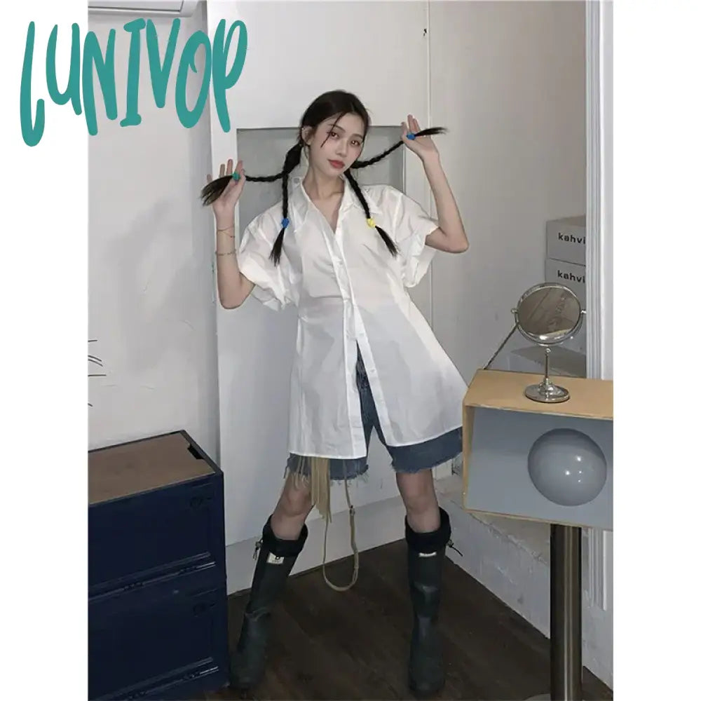 Lunivop Streetwear White Shirts Women Harajuku Folds Short Sleeve Blouses Summer Preppy Korean Fashion Design All Match Chic Tops Slim Fit Blouse Lunivop Streetwear White Shirts Women Harajuku Folds Short Sleeve Blouses Summer Preppy Korean Fashion Design All Match Chic Tops Slim Fit Blouse