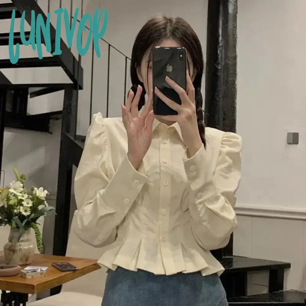 Lunivop Vintage Folds Shirts Women Korean Ruffles Puff Long Sleeve Crop Tops Streetwear Preppy Slim All Match Blouses Spring New Peter Pan Blouse Lunivop Vintage Folds Shirts Women Korean Ruffles Puff Long Sleeve Crop Tops Streetwear Preppy Slim All Match Blouses Spring New Peter Pan Blouse