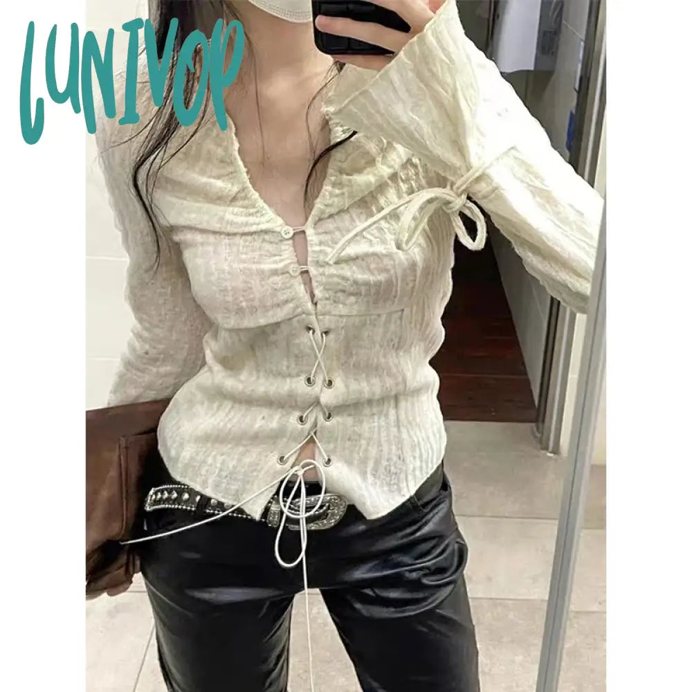 Lunivop Y2K Cropped Shirts Women Vintage Sexy V Neck Bandage Blouses Fairycore Aesthetic Flare Long Sleeve Lace Up Tunic Tops New Floral Chiffon Blouse Lunivop Y2K Cropped Shirts Women Vintage Sexy V Neck Bandage Blouses Fairycore Aesthetic Flare Long Sleeve Lace Up Tunic Tops New Floral Chiffon Blouse