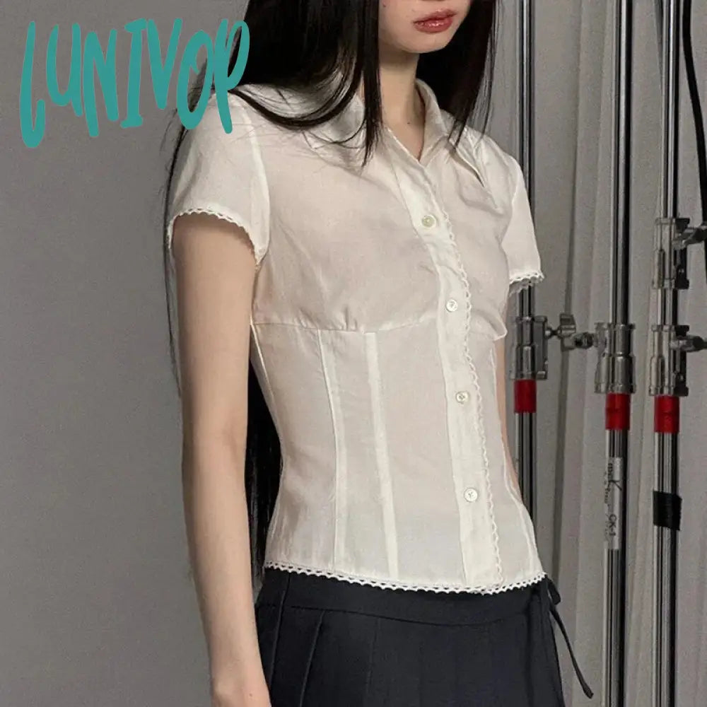 Lunivop Y2K White Shirts Women Harajuku Jk Lace Short Sleeve Blouses Summer Preppy Kawaii Korean Fashion Basic Slim Chic Tops New Sleeveless Chiffon Blouse Lunivop Y2K White Shirts Women Harajuku Jk Lace Short Sleeve Blouses Summer Preppy Kawaii Korean Fashion Basic Slim Chic Tops New Sleeveless Chiffon Blouse