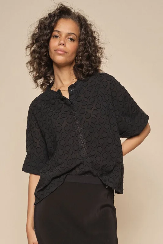 Mos Mosh 163070 MMToba Black Jacquard Voile Blouse Flowy Bohemian Blouse
