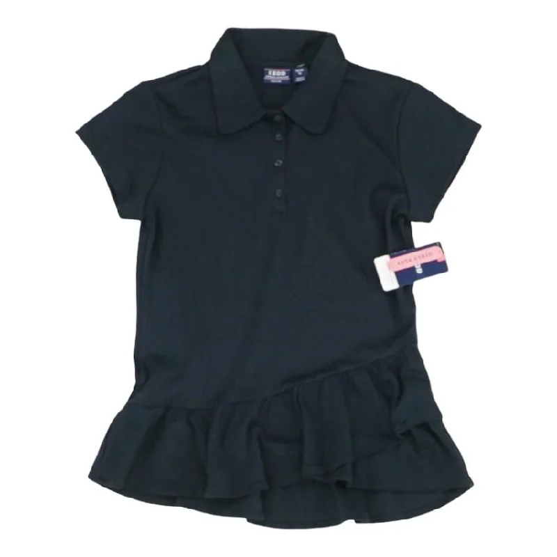 Navy Solid Short Sleeve Blouse Silky Draped Blouse