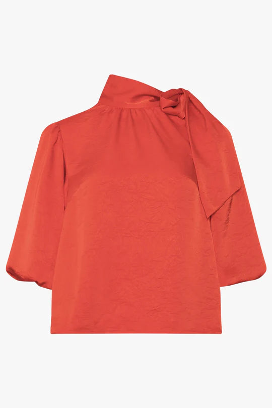 Noella Kesha Blouse Tomato Red Ruffled Neck Blouse