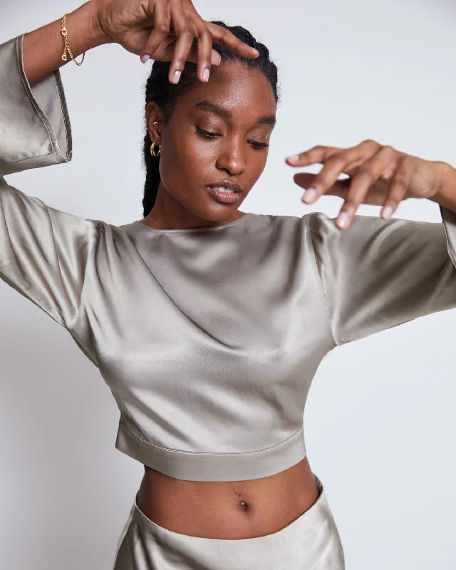 OPEN BACK BLOUSE VIHM SILVER GREY Loose Oversized Blouse
