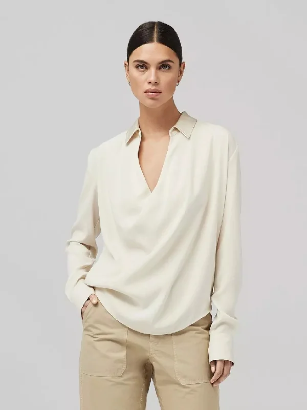 Phillipa Satin Blouse Elegant Semi-Sheer Blouse