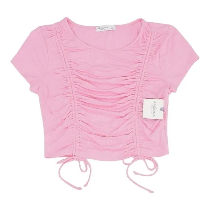 Pink Solid Short Sleeve Blouse Double-Layered Blouse