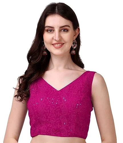 Pujia Mills Women's Georgette Sipali Sequin Work Sleeveless Blouse (38, Dark Pink) Cotton Casual Blouse Pujia Mills Women's Georgette Sipali Sequin Work Sleeveless Blouse (38, Dark Pink) Cotton Casual Blouse