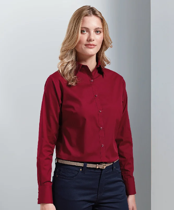 Purple* - Women's poplin long sleeve blouse Classic Striped Blouse