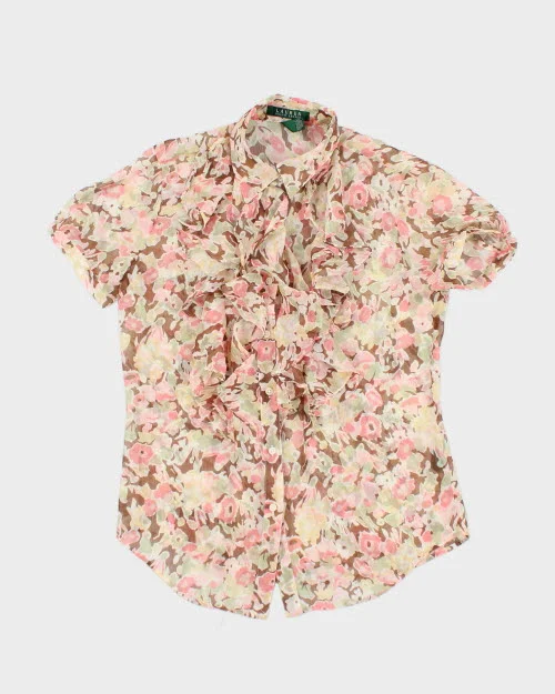 Ralph Lauren Floral Sheer Blouse - S Embroidered Cotton Blouse