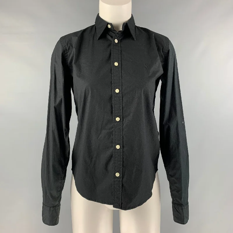 RALPH LAUREN Size S Black Cotton &  Elastane Blouse Boho Printed Blouse