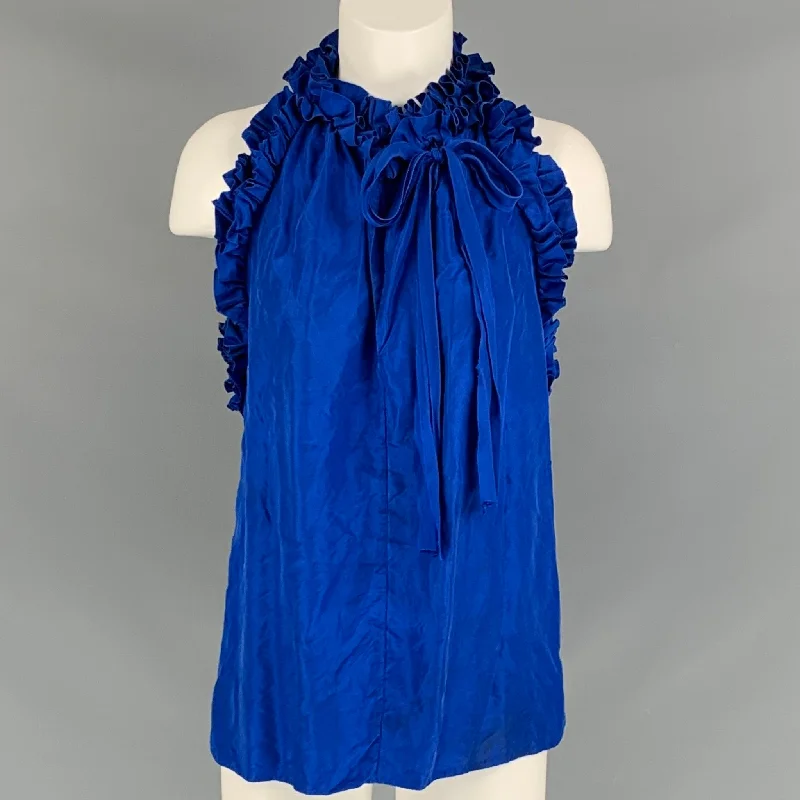 ROBERT RODRIGUEZ Size 8 Blue Silk Ruffled Blue Blouse Loose Fit Blouse