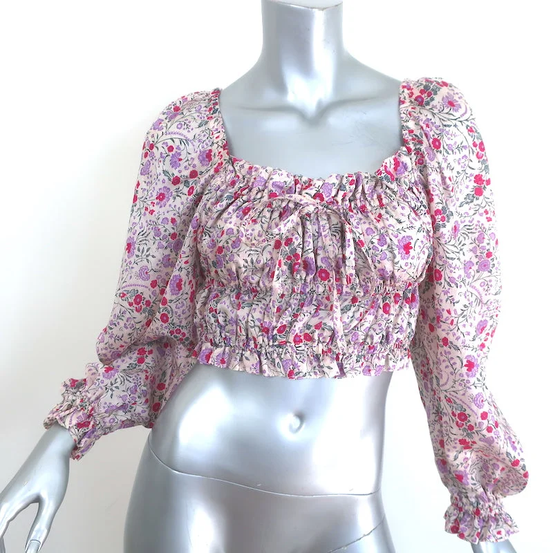 Sabina Musayev Maelys Smocked Top Floral Print Size Small Puff Sleeve Blouse Mandarin Collar Blouse Sabina Musayev Maelys Smocked Top Floral Print Size Small Puff Sleeve Blouse Mandarin Collar Blouse