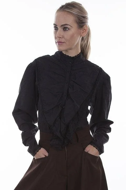 Scully BLACK EMB. FLORAL BLOUSE Short Sleeve Blouse