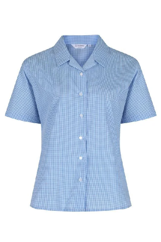 Short Sleeve Non-iron Revere Collar Checked Blouses  | Twin pack Soft Modal Blouse