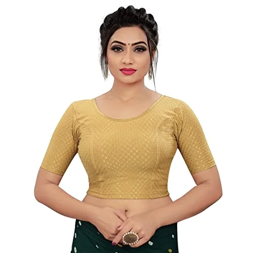 Sidhidata Round Neck Dobby Cotton Lycra Stretchable Elbow Sleeve Readymade Saree Blouse for Women Stylish (Free Size) (A Beige, Free Size-38-42) Satin Long Blouse Sidhidata Round Neck Dobby Cotton Lycra Stretchable Elbow Sleeve Readymade Saree Blouse for Women Stylish (Free Size) (A Beige, Free Size-38-42) Satin Long Blouse