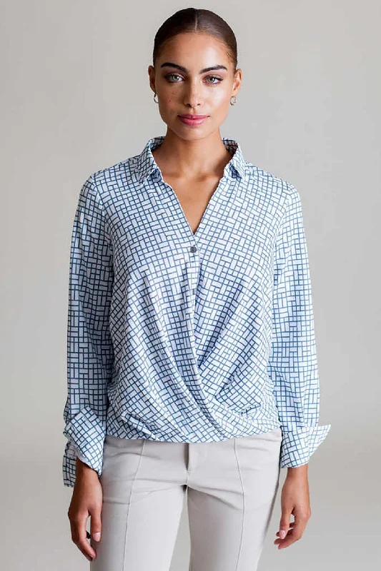 Signature Barcelona Blouse in Blue Check Sleeveless Summer Blouse