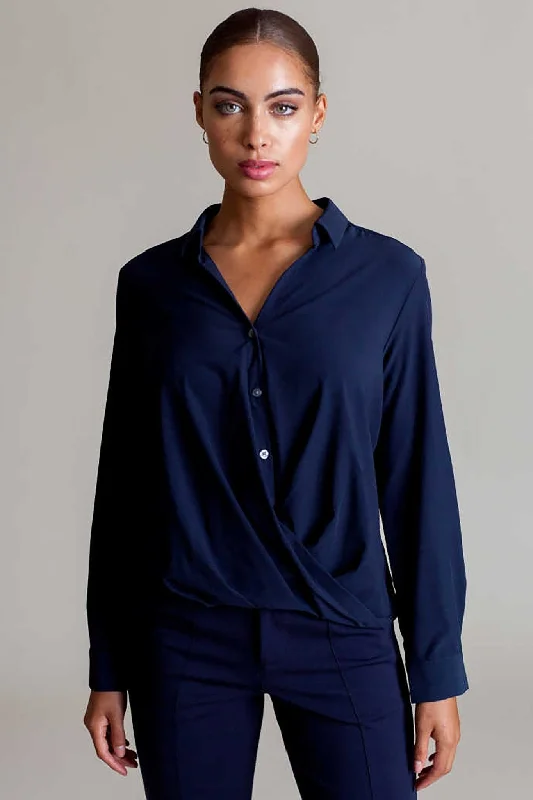 Signature Barcelona Blouse in Navy Puff Sleeve Blouse