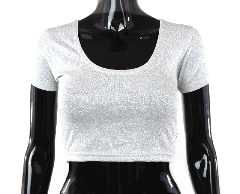 Silver Color Stretchable Blouse Ruched Sleeve Blouse