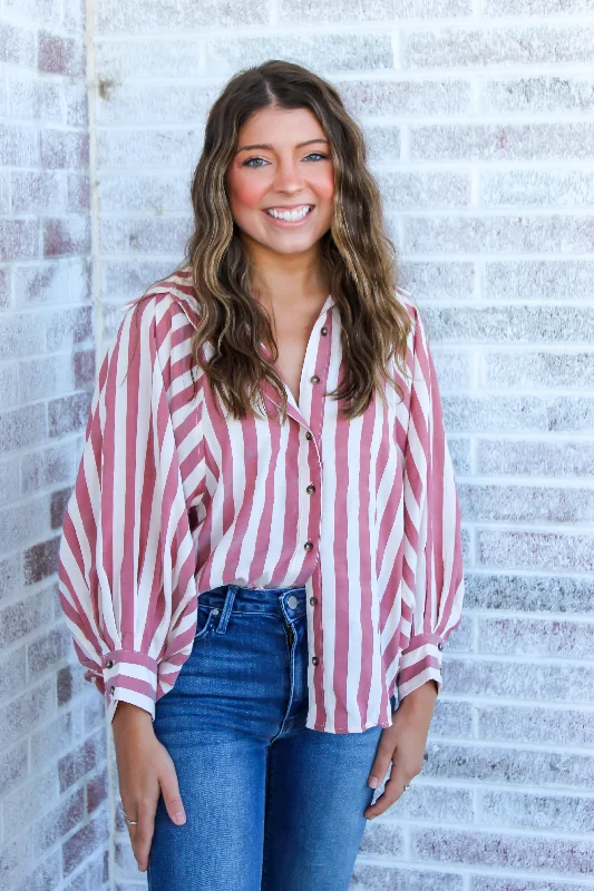 Somewhere In Time Striped Button Up Blouse Soft Pastel Blouse