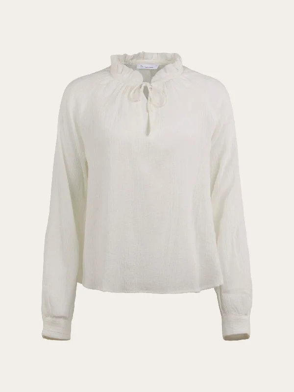 Stand ruffle collar A-shape blouse - Snow White Lightweight Tunic Blouse